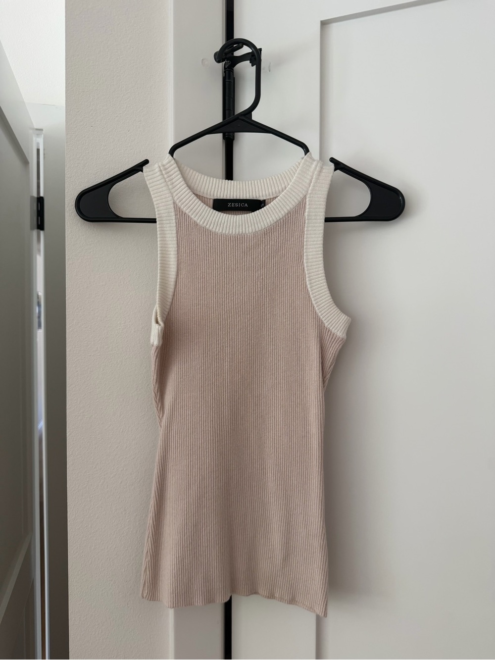 Zesica Blush Ribbed Tank with Cream Trim